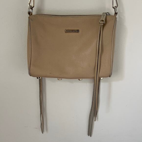 Rebecca Minkoff Tan / Beige Mini 5 Zip Rocker Crossbody Leather Handbag - Picture 6 of 12